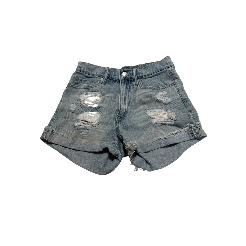 Aeropostale Aero Mom Shorts Light Wash Distressed Denim High Waisted Size 0